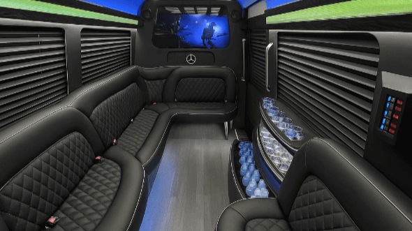 Interior of Plymouth Party Bus Company's 14 Passenger Sprinter Limousine in Plymouth