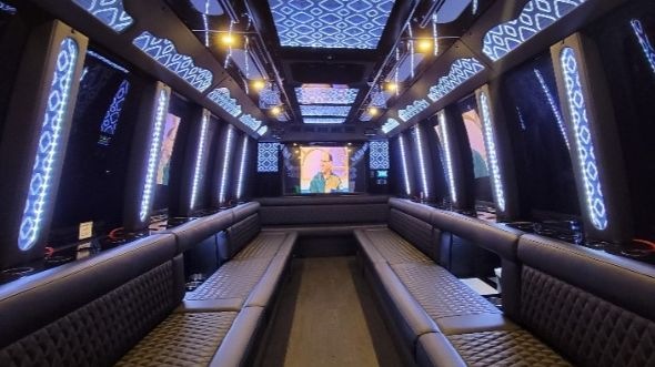 Interior of Melrose Party Bus Company's 30 Passenger Party Bus in Melrose