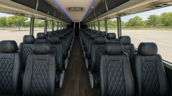 Interior of Massachusetts Party Bus Company's 44 Passenger Charter Bus in Massachusetts