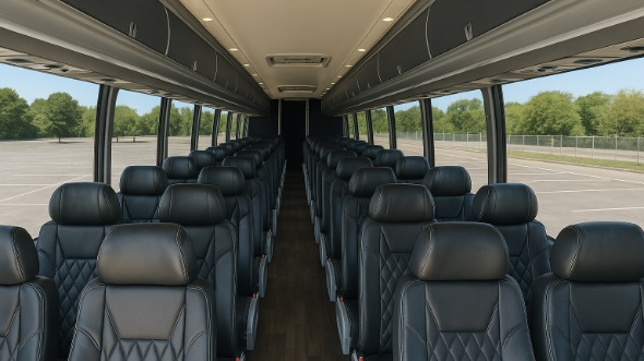 Interior of Massachusetts Party Bus Company's 46 Passenger Charter Bus in Massachusetts