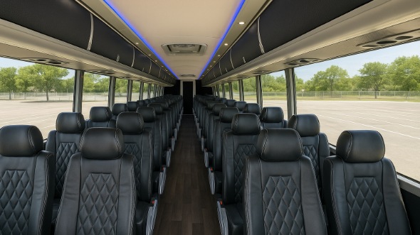 Interior of Massachusetts Party Bus Company's 48 Passenger Charter Bus in Massachusetts