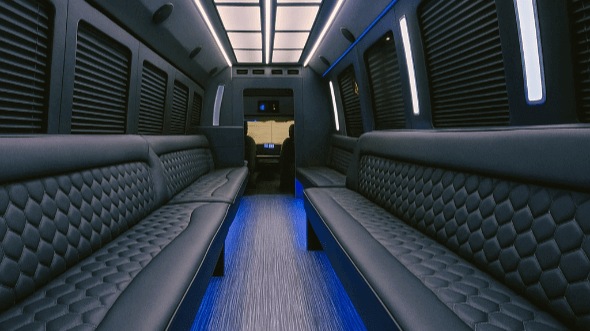 Interior of Agawam Party Bus Company's 50 Passenger Party Bus in Agawam