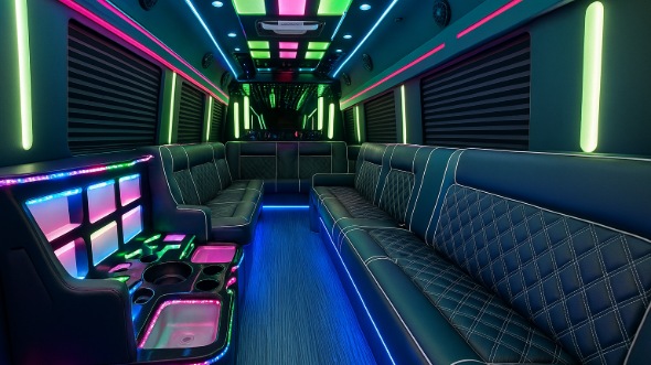 Interior of Norwood Party Bus Company's 50 Passenger Party Bus in Norwood